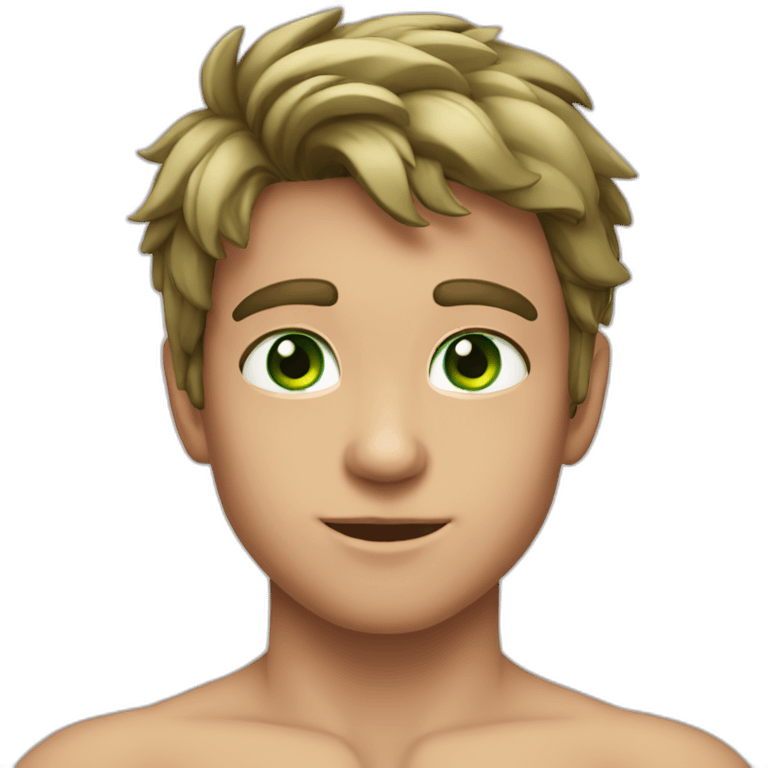 Boy, green eyes, pretty nose, muscular body, pretty emoji