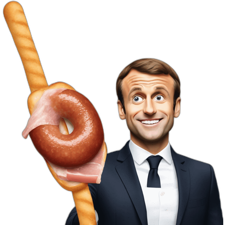 emmanuel macron making a selfie with a saussage emoji