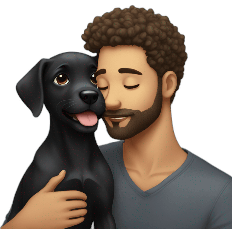 A black puppy kissing Bearded young man emoji