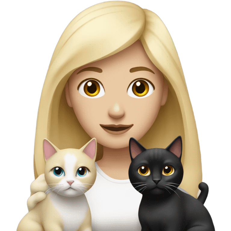 Blonde girl with two black and white cats emoji