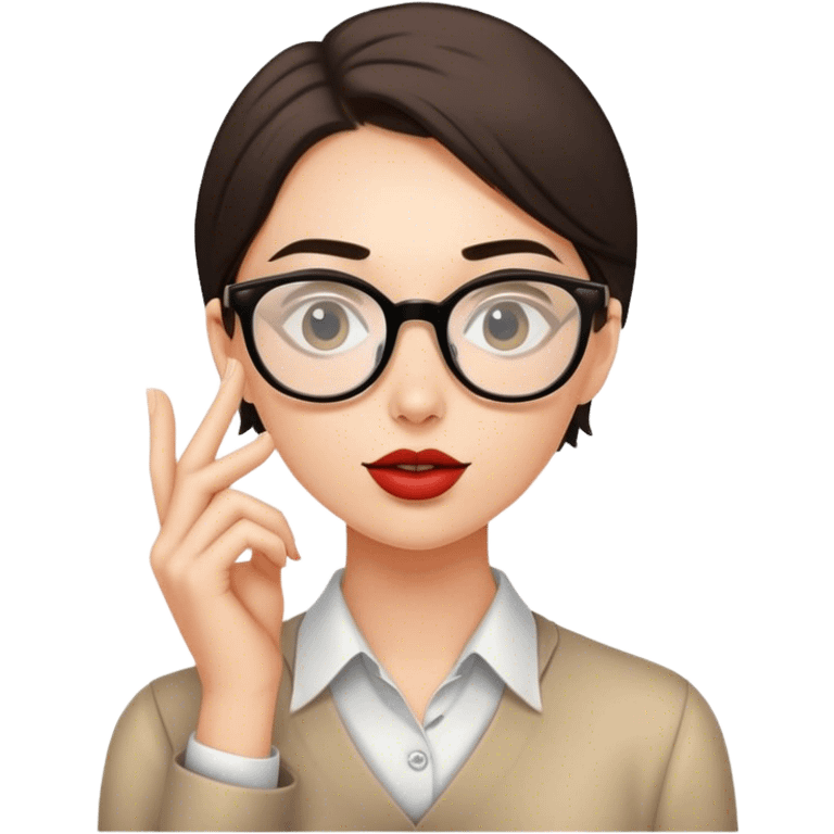 young stylish teacher in glasses tells a secret emoji