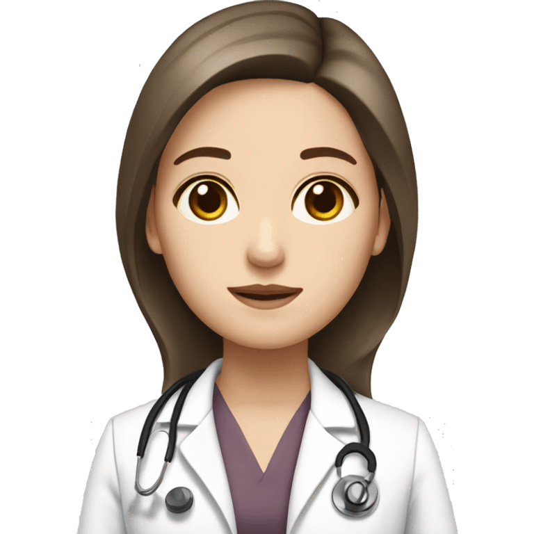 doctor, brown hair, girl, white skin, straight hair, brown eyes emoji