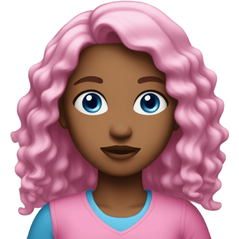 girl with slightly wavy hair dressed in pink with blue eyes  emoji