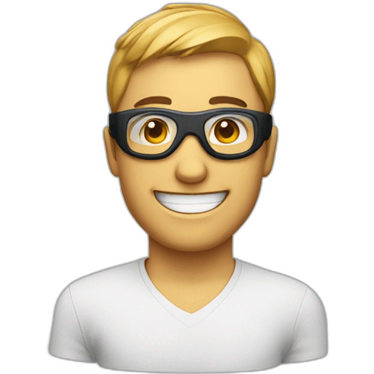 man with goggles and wide smile emoji