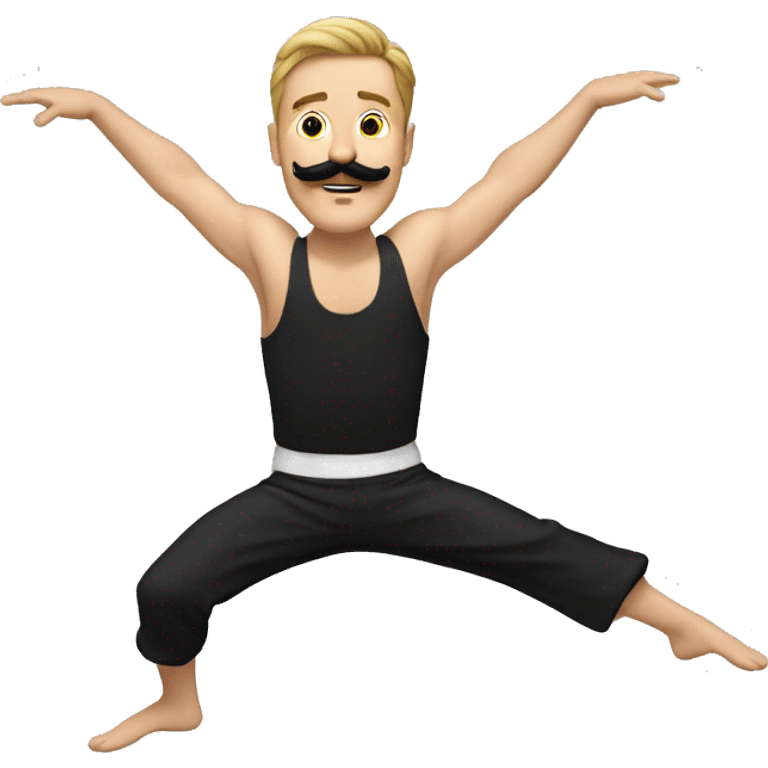 White guy with black mustache doing splits in the air  emoji