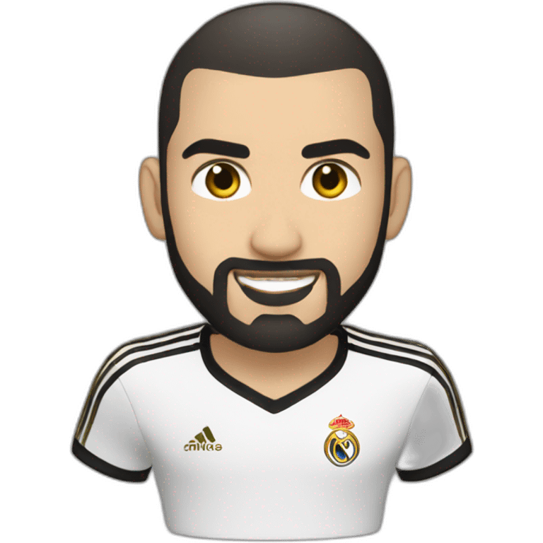 Karim Benzema with black hair wearing gold chain and black shirt emoji