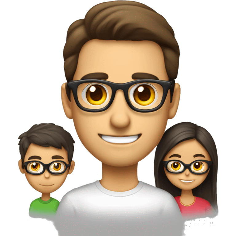 Familia de padre rubio con gafas, madre morena de pelo largo, niño rubio de 8 años   emoji