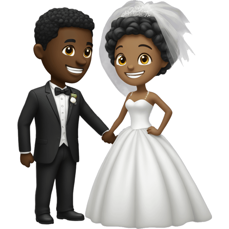 Black bride and black groom looking at each other and smiling emoji