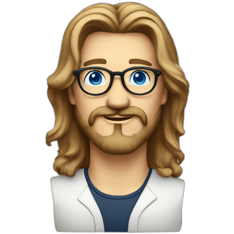 dutch guy with round glasses blue eyes long wavy hair moustache chin beard-circular glasses emoji