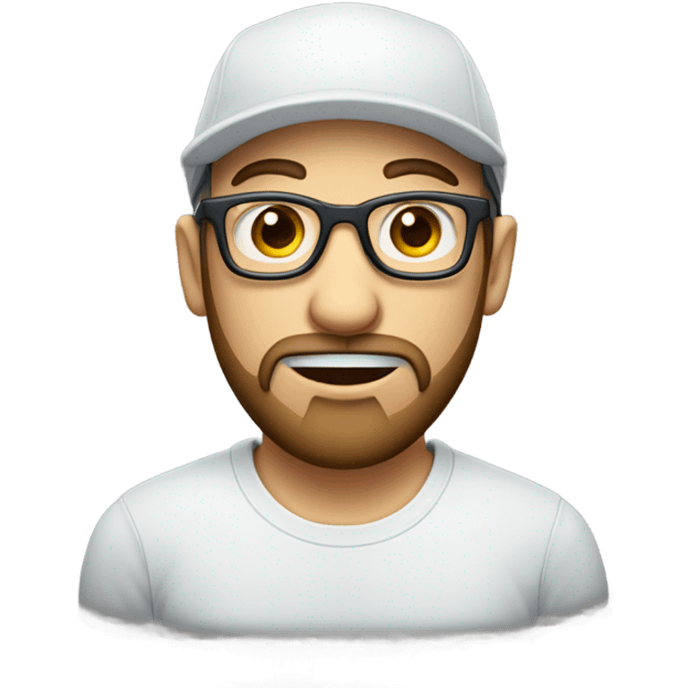 rounded white skinned face with beard, wearing squared eyeglasses and a cap emoji