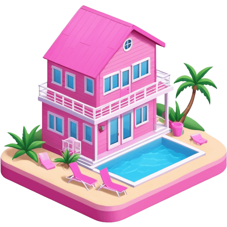 Pink Barbie beach house, isometric exterior view emoji