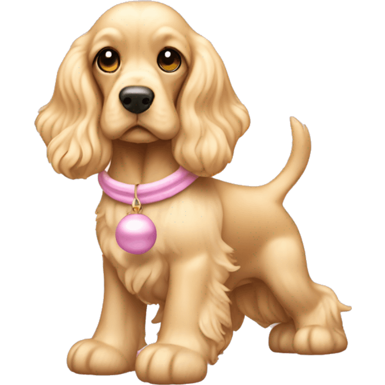 Blond cocker spaniel wearing two light pink sleighbell emoji