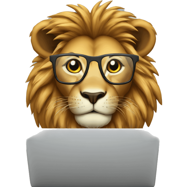 Smart Lion with glasses working in laptop  emoji