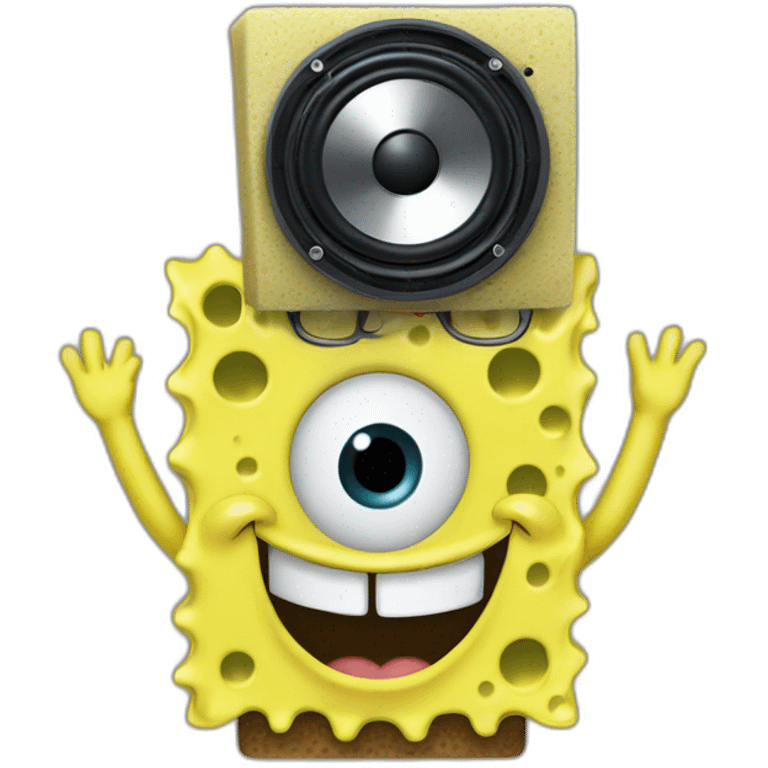 sponge bob holding a speaker over his head emoji