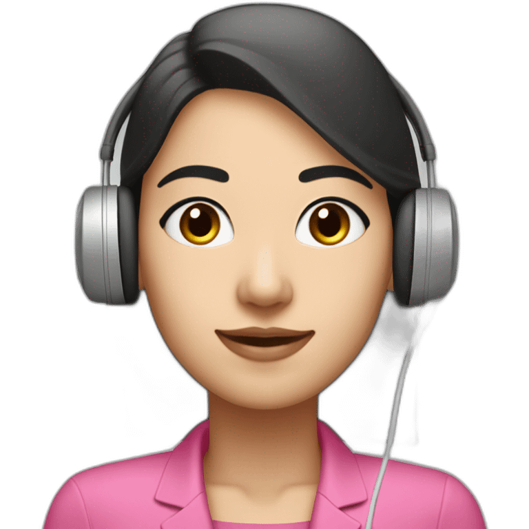 asian iranian woman Employee with white skin and black eye and headphone with microphone who is wearing pink office clothes emoji