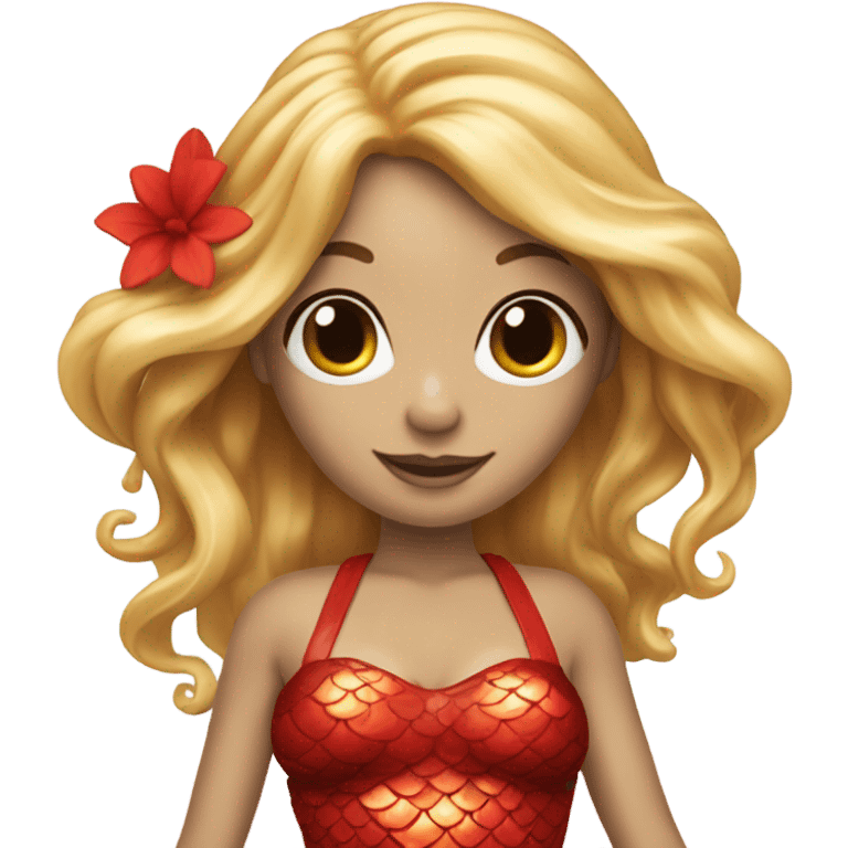 Mermaid with red tail and blonde hair pretty and detailed emoji