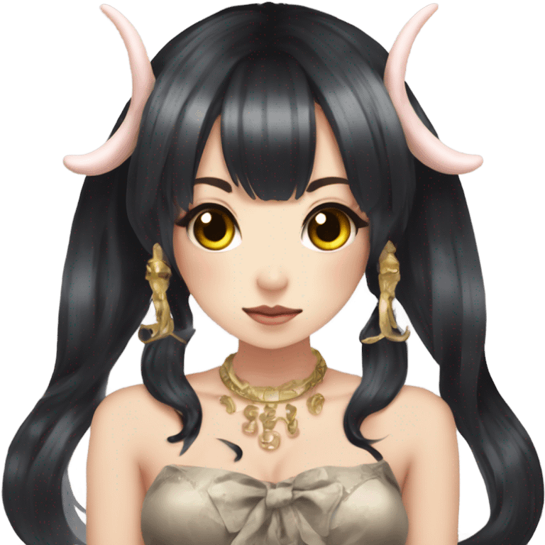 hime gyaru girl, oni horns, black hair emoji