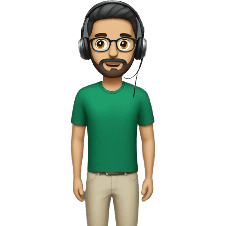 A white pakistani guy in dark green shirt having short beard and wearing headphones & optical glasses emoji