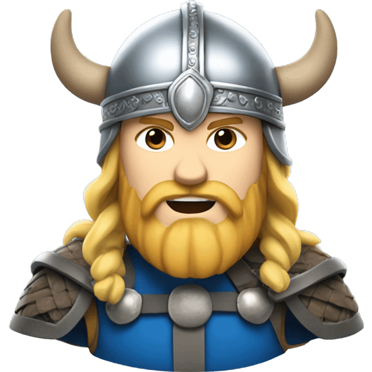 Viking with silver helmet, blue tunic, blonde hair, muscular emoji