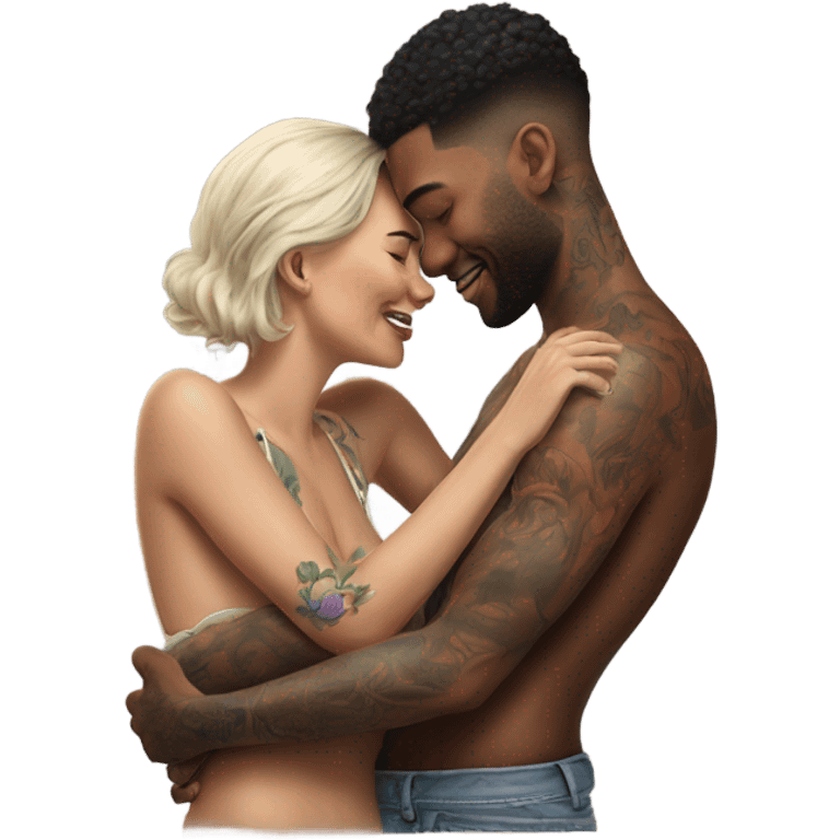 Loving intimate moment between lovers, photo Realistic Couple with tattoos  emoji