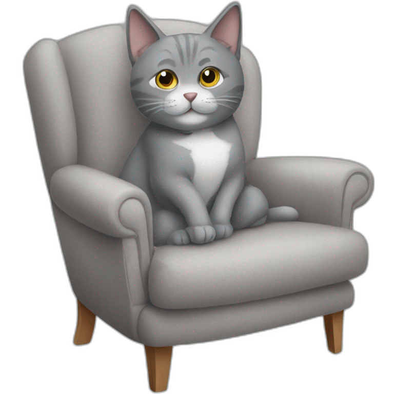 Grey cat sitting in a comfy chair  emoji