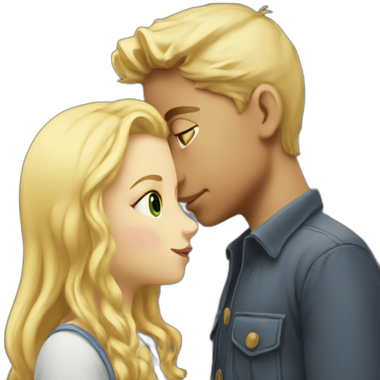 Blond boy kissing a blonde girl emoji