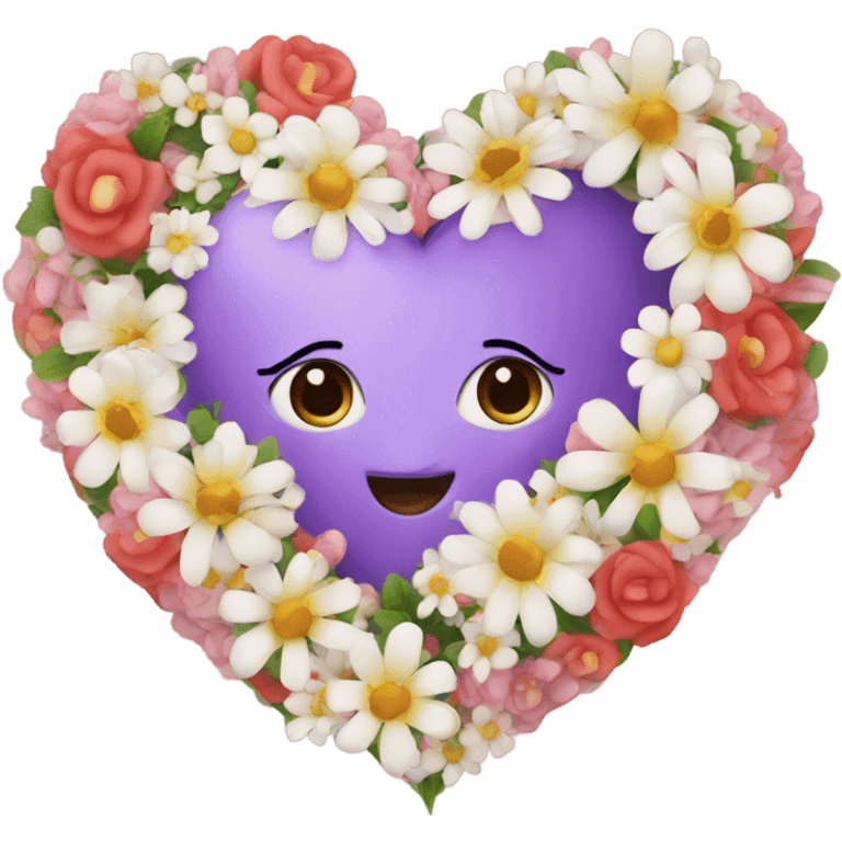 Heart with flowers around cute emoji