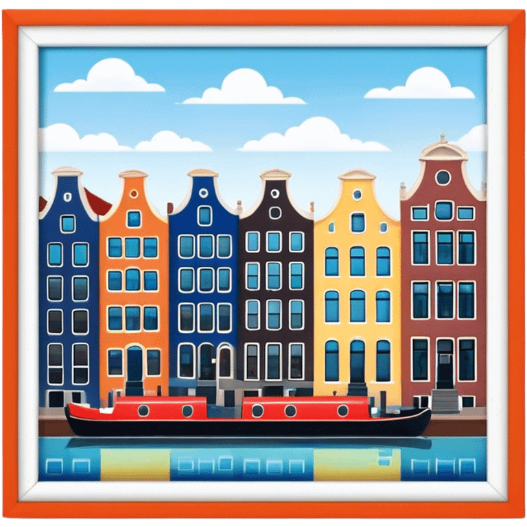 Cinematic Realistic Amsterdam Canal Houses Landmark Emoji, featuring narrow, gabled facades in vibrant colors. emoji