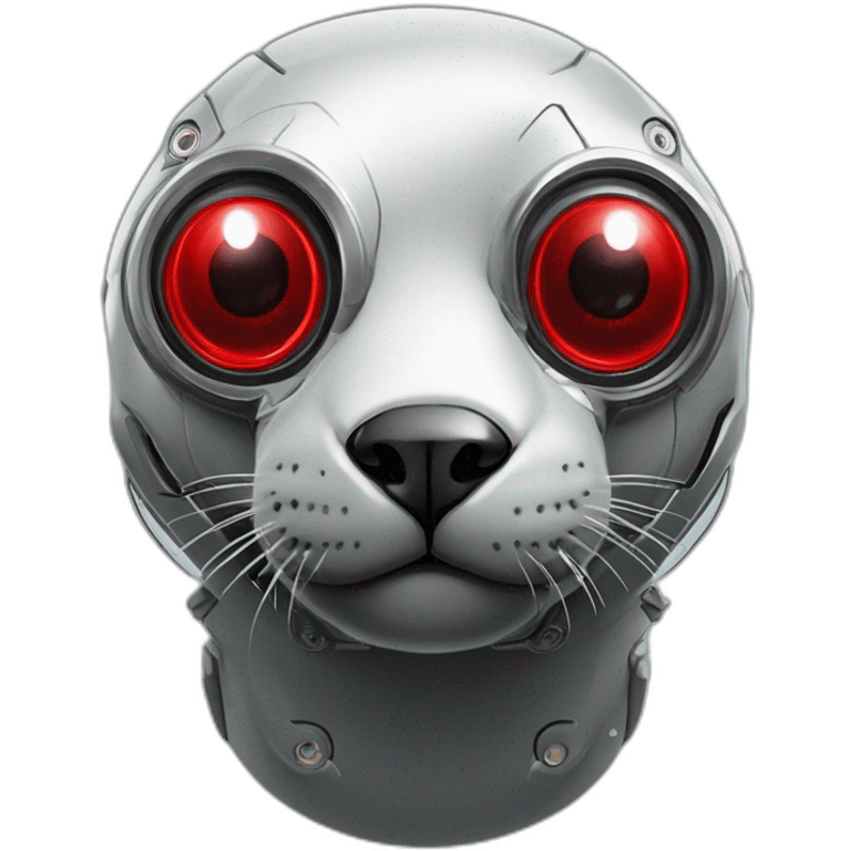 cyborg seal with one red mechanical eye lens prosthesis, cyberpunk, grimdark emoji