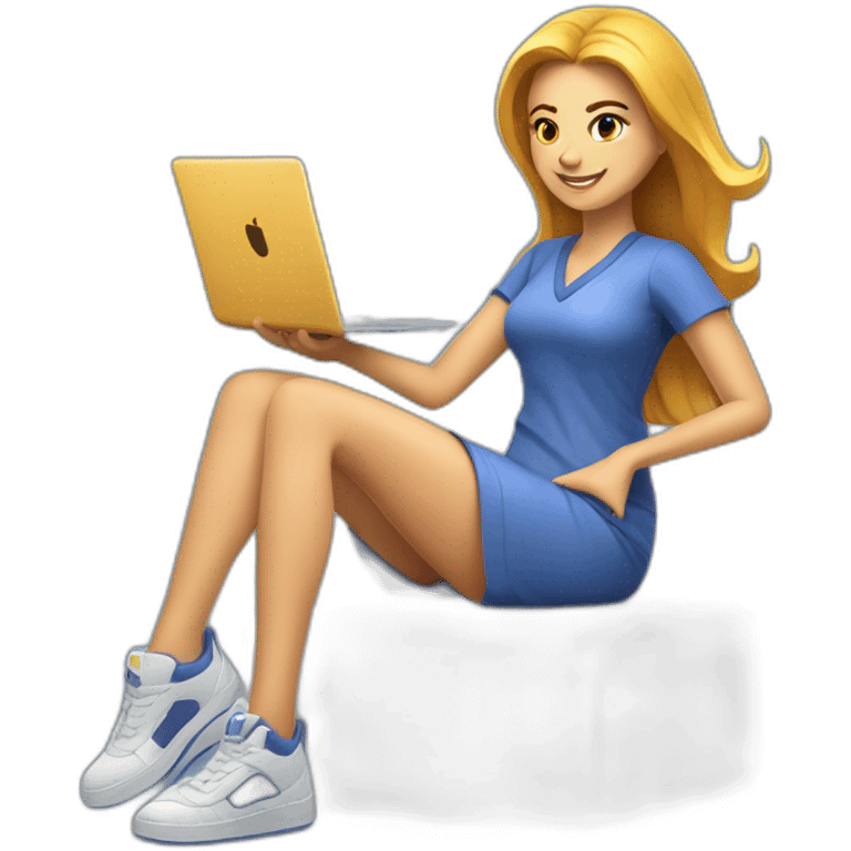 Create a 3D illustration of an animated female character sitting casually on top of a social media logo "FACEBOOK". The character must wear DOCTOR dress and Saree"Dr. RUMPA" emoji