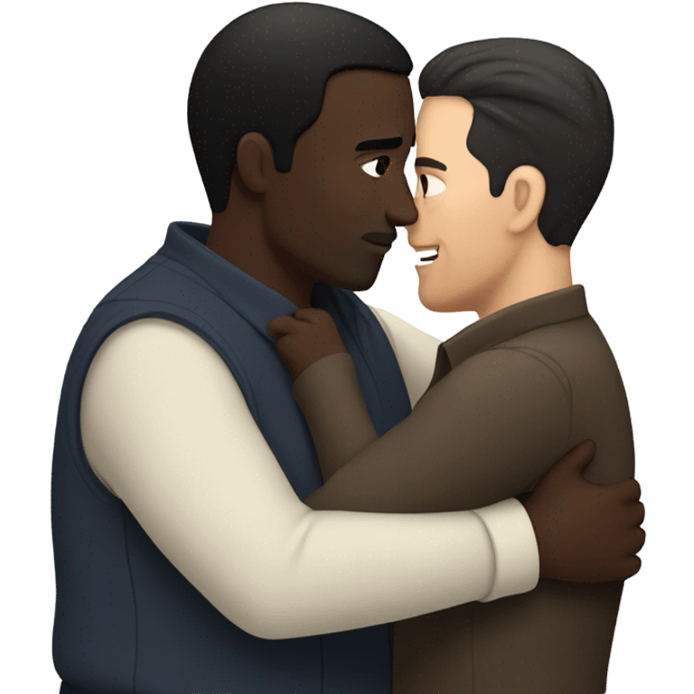 White guy with black hair hugging large brown skinned man emoji