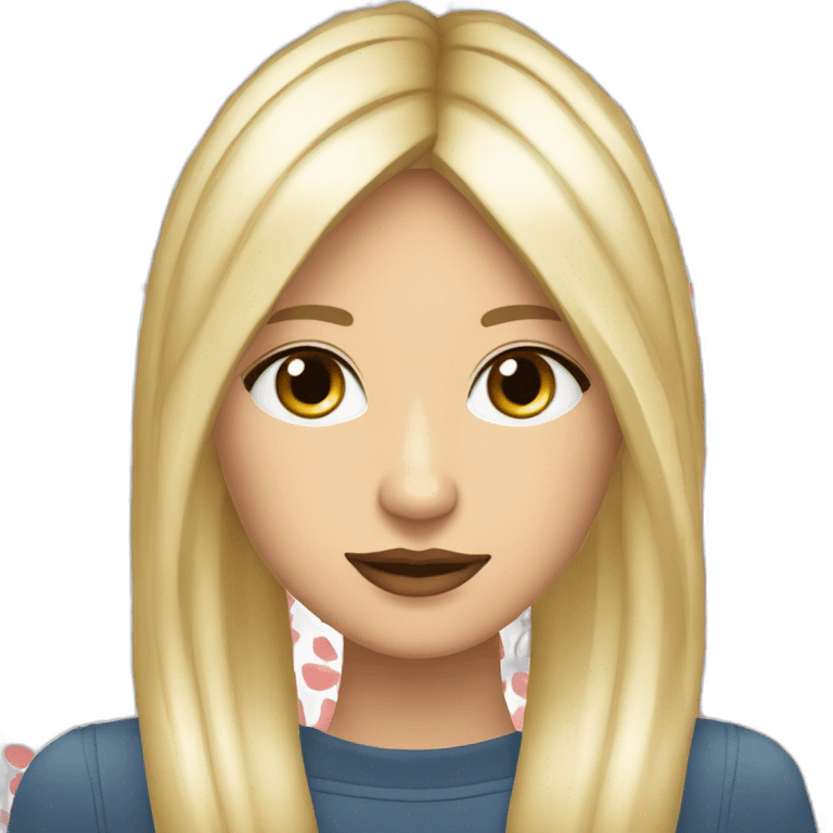 Mujer cachetoncita,ojerosa,pelo rubio con rayitos blancos,labios rojos,guapa emoji