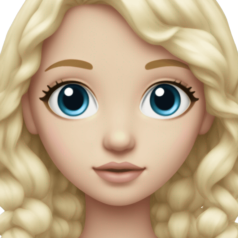 ocean blue doll eyes, blonde hair, feminine, pink, girl, angelic emoji