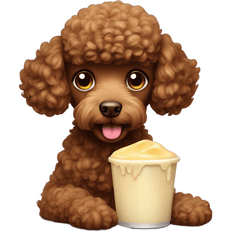 Brown poodle eating pudding emoji