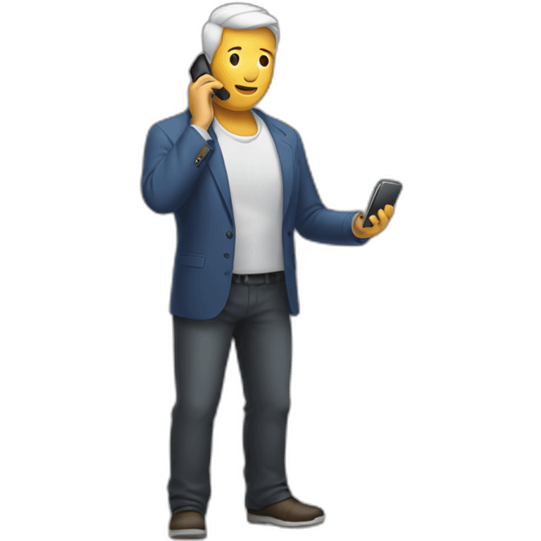 A man talks to his mobile phone sideways emoji