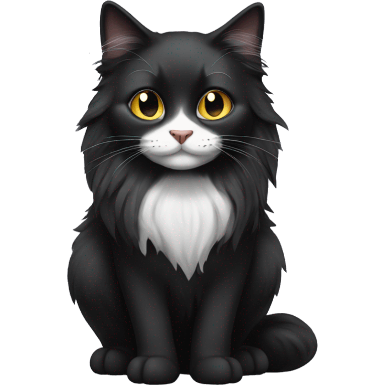 black cat domestic long-haired with half white mouth emoji