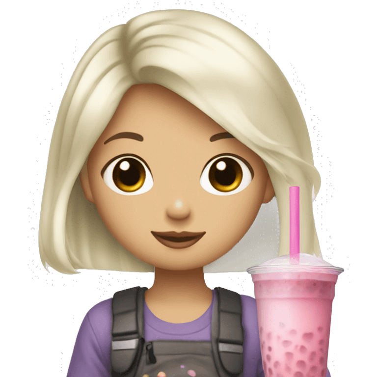 Silver blond hair skinny girl holding bubble tea emoji