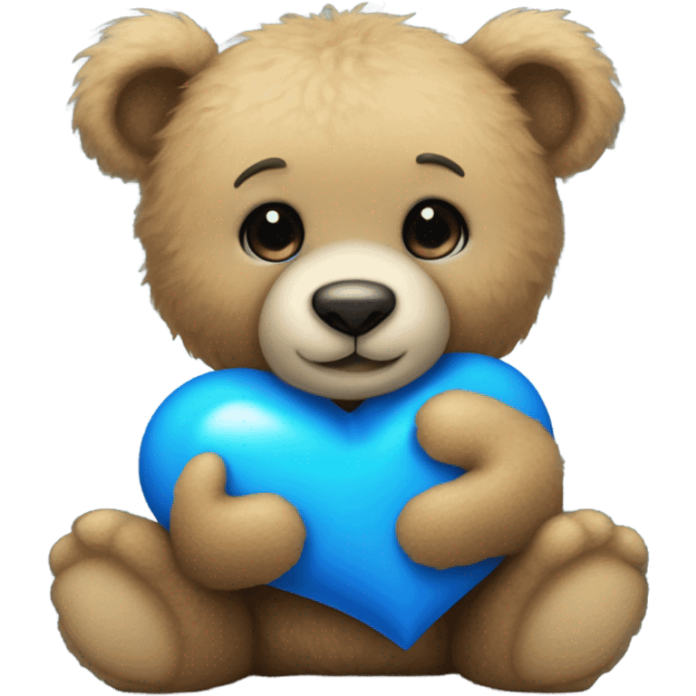 Teddy bear holding a blue heart emoji