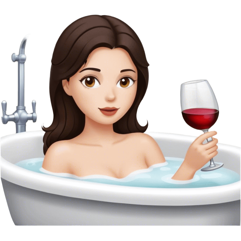 Brunette in a bath drinking wine ￼ emoji