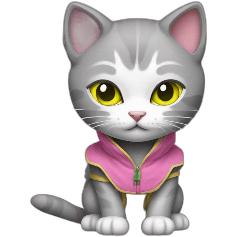 Grey Ninja kitten with yellow green eyes pink clothing  emoji