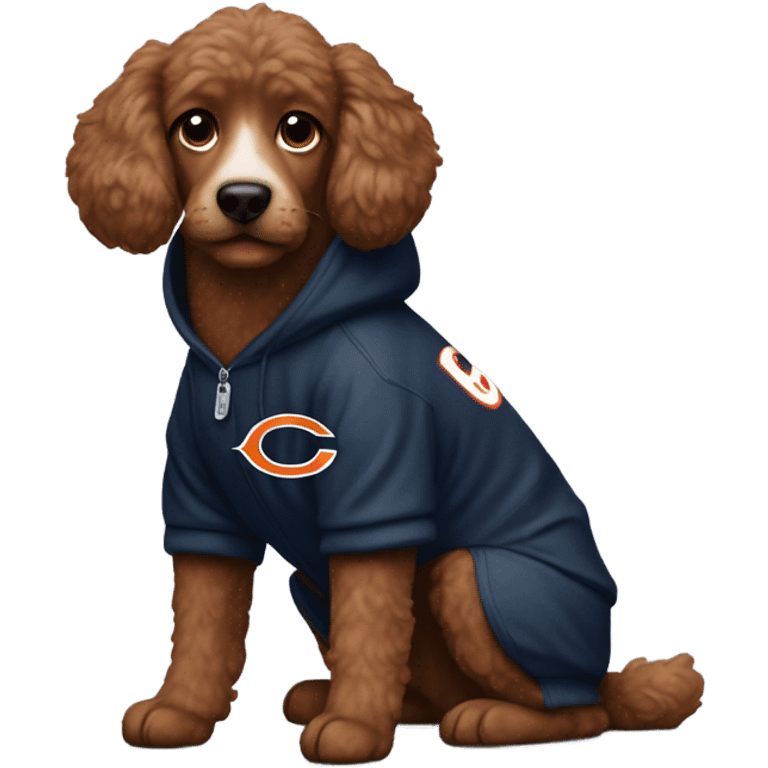 Brown poddle dog wearing a Chicago bears hoodie emoji