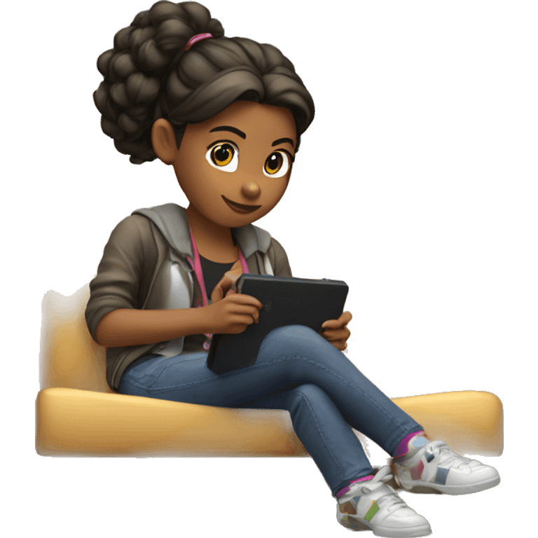 A girl is sitting and playing a Nintendo Switch emoji