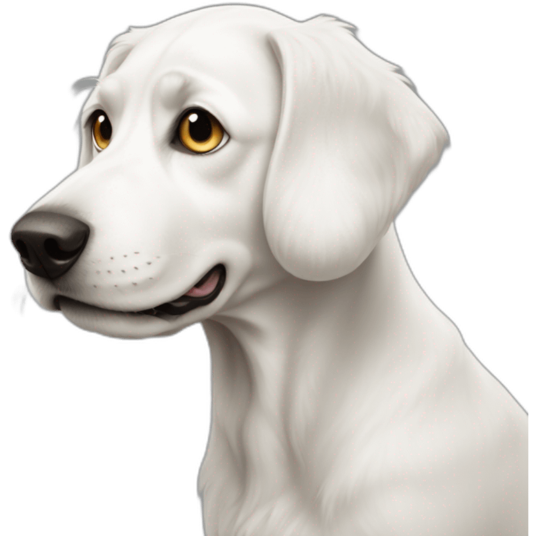 White dog with very very long nose emoji