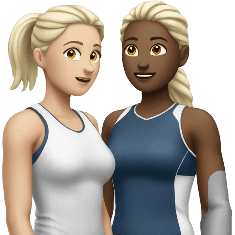 2 white skin woman in sportswear talking to eachother emoji