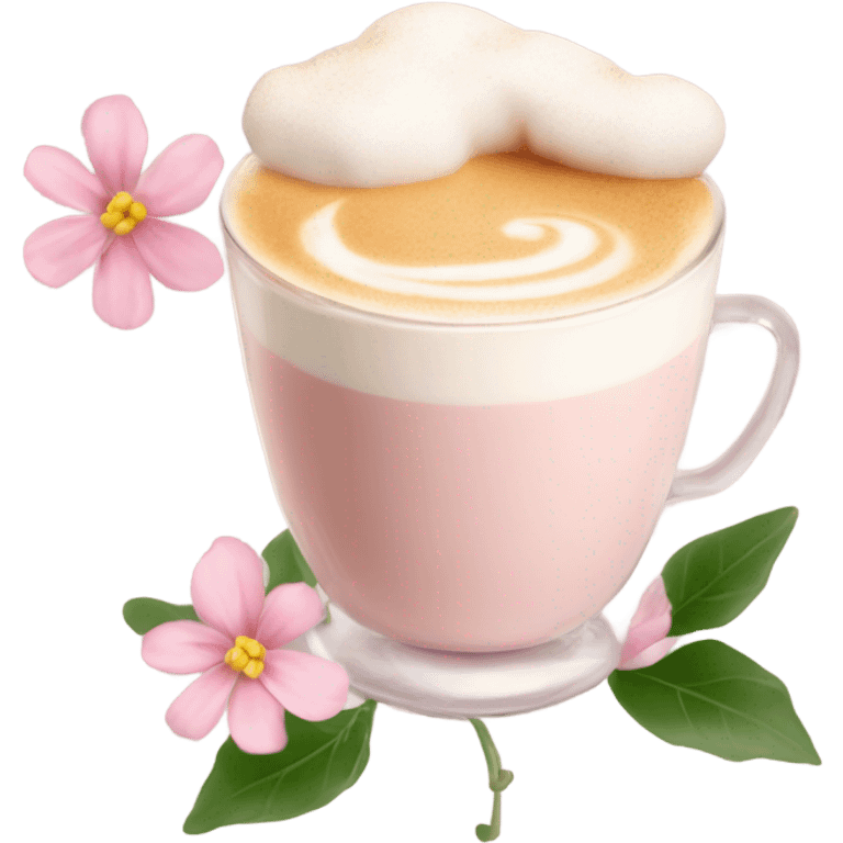 Light Pink latte classy in glass with flower emoji