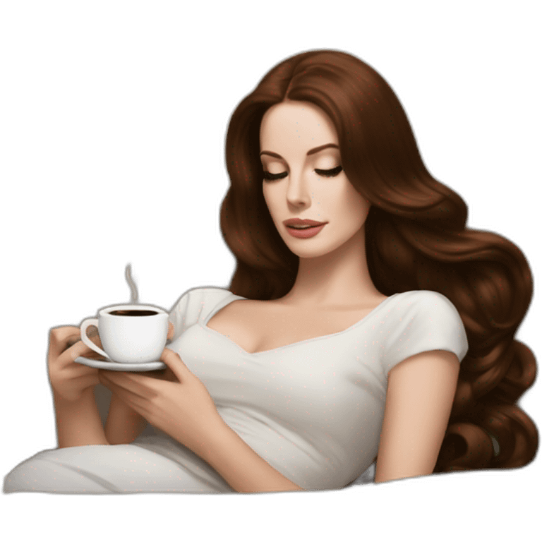 Lana del Rey laying on sofa with coffee emoji