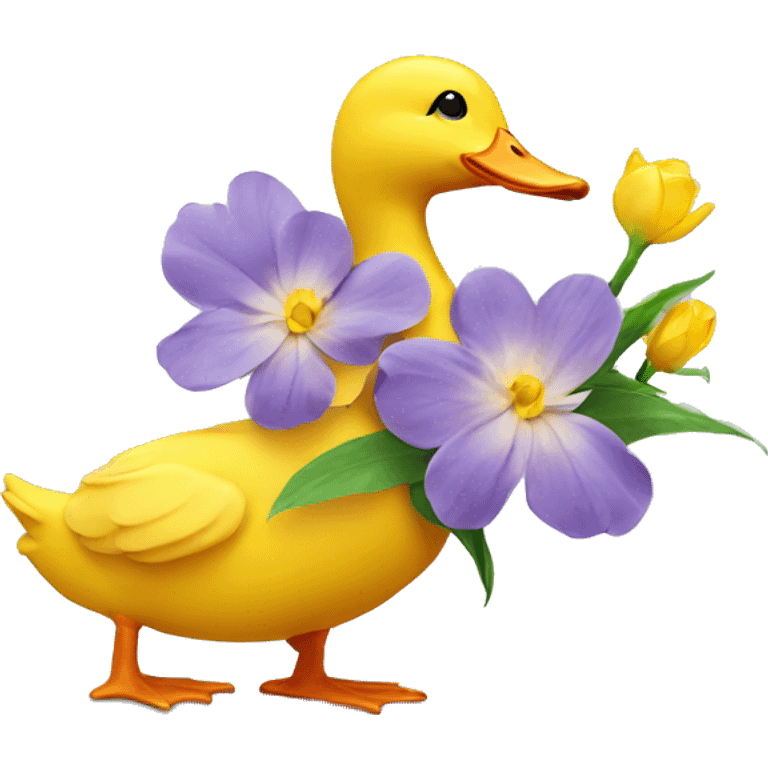 Yellow cute duck with a flower  emoji