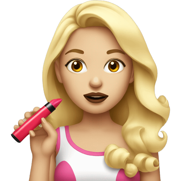 blonde girl putting lipstick emoji