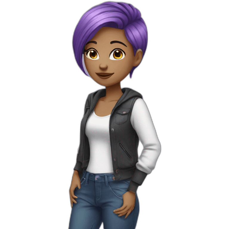 Beautiful girl with purple hair and stylish clothes emoji