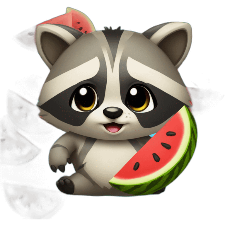 raccoon wrestling with a watermelon and the Ukrainian flag emoji